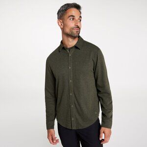VRST Men's Long Sleeve Textured Knit Button Down Shirt, Medium, Olive Green Heat